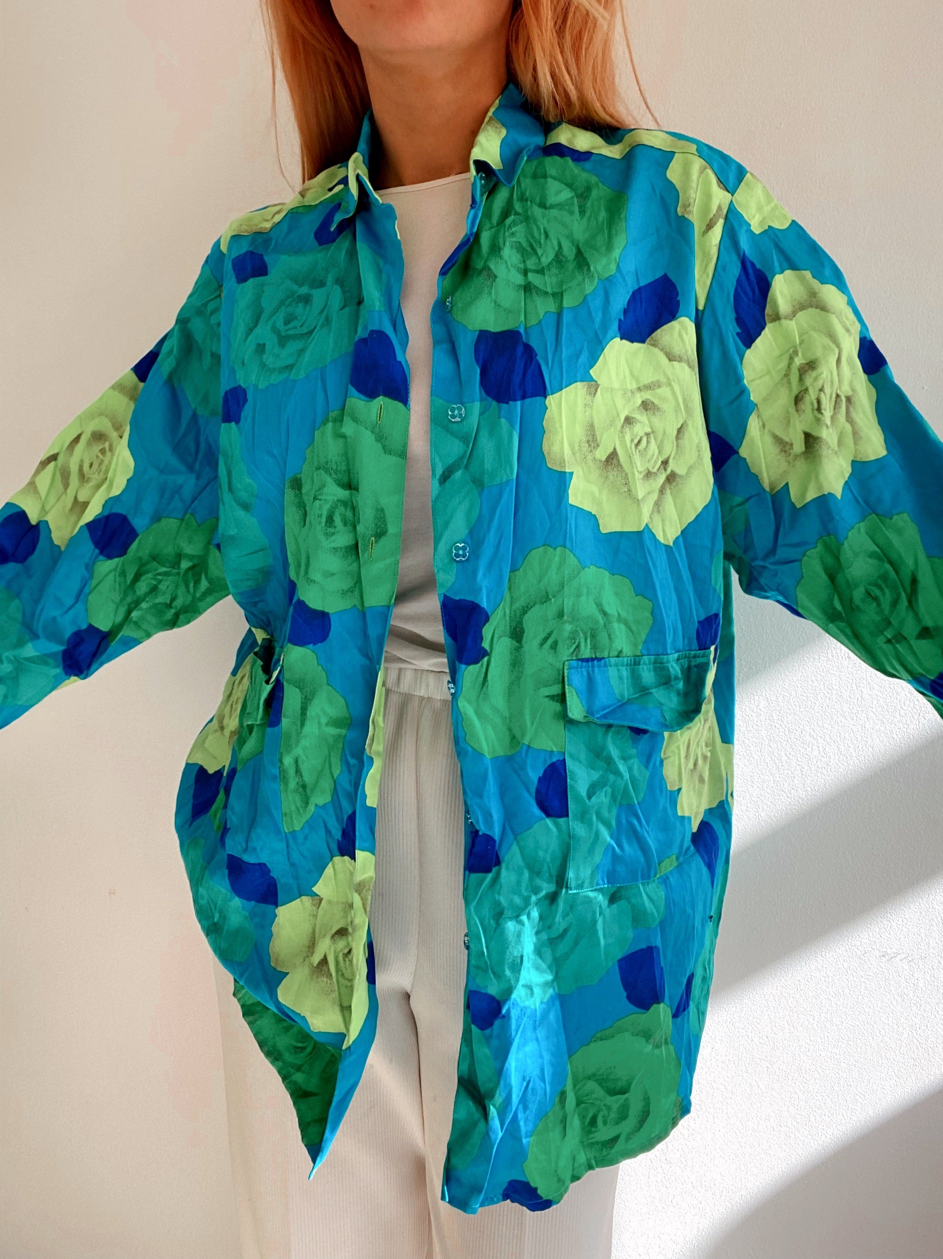 Chemise Vintage 80/90s turquoise à motifs