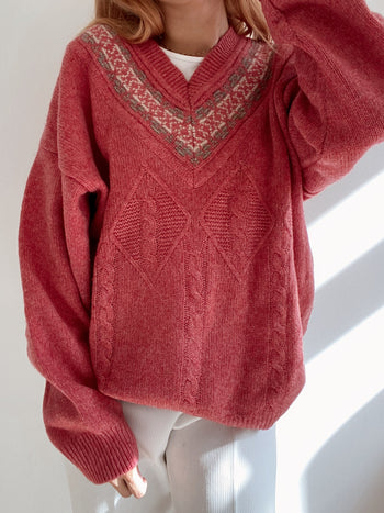 Pull vintage en laine rose L