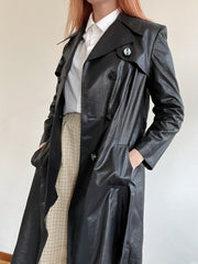 Vintage glänzender schwarzer Trenchcoat S 