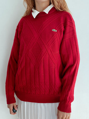 Pull rouge en laine Lacoste L