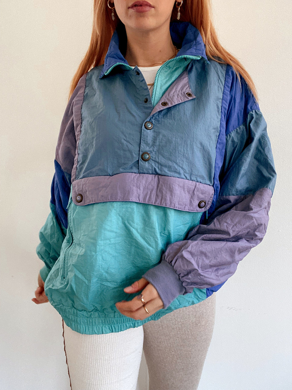 Vintage-Joggingjacke in Türkis und Lila XL