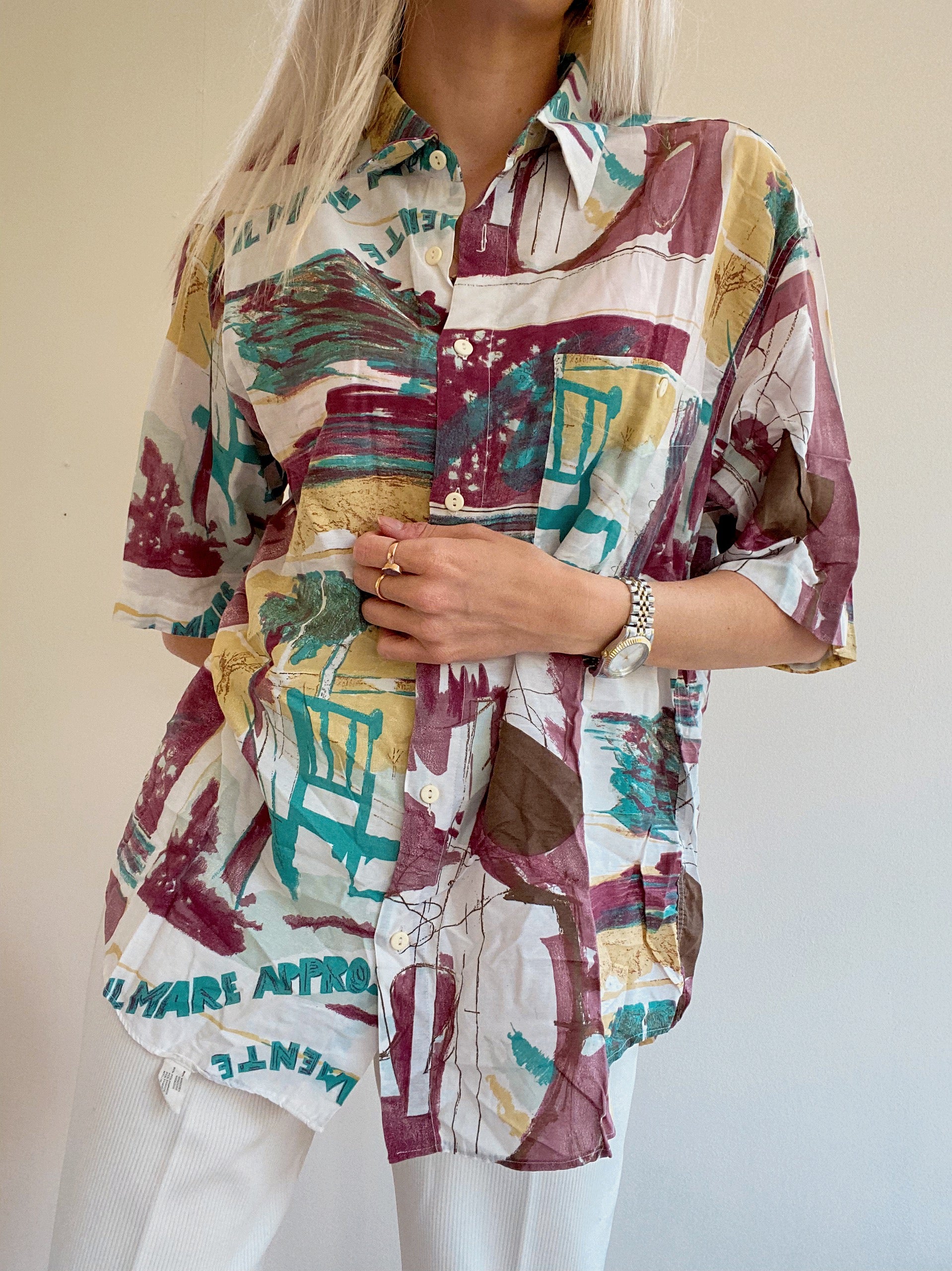 Chemise Vintage 80/90s à motifs blanches et Bordeaux