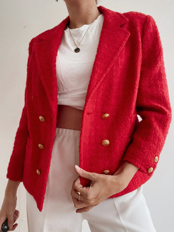 Veste vintage rouge avec boutons dorés M/L