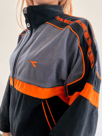 Jacket vintage noire et orange velours Diadora