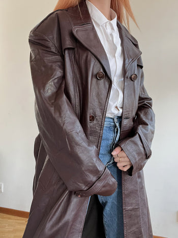 Trench coat bordeaux vintage en cuir L