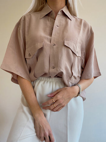 Vintage 80/90s beige and khaki shirt with patterns L