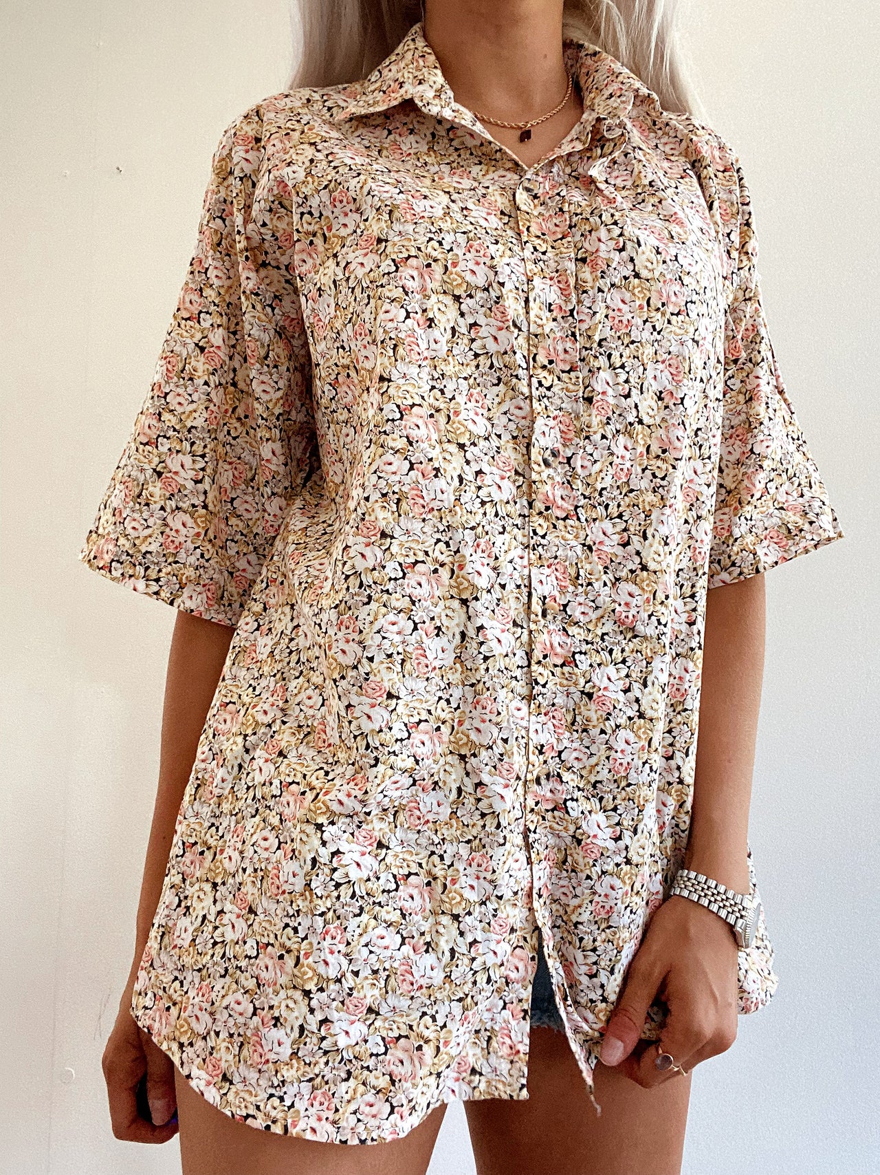 Chemise Vintage 80/90s beige  à fleurs