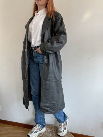 Trench coat gris vintage en cuir L