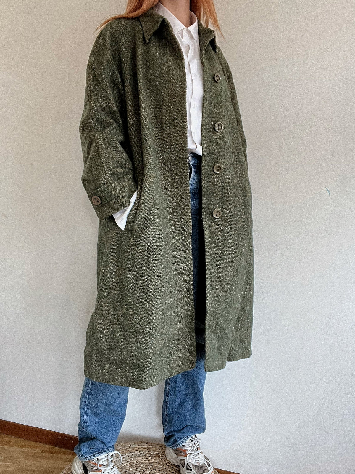Vintage grüner Wollmantel M/L