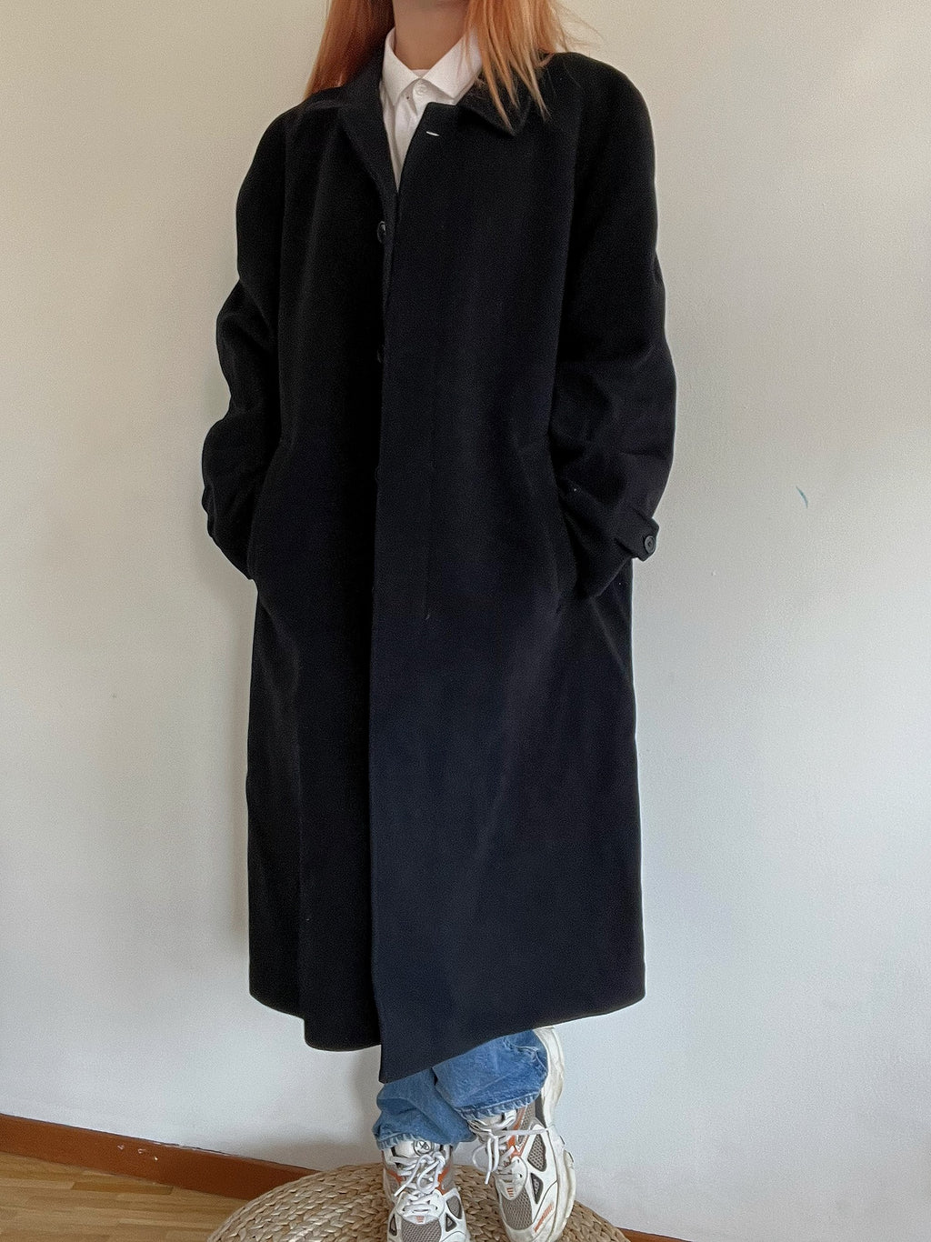 Marineblauer Vintage-Wollmantel L
