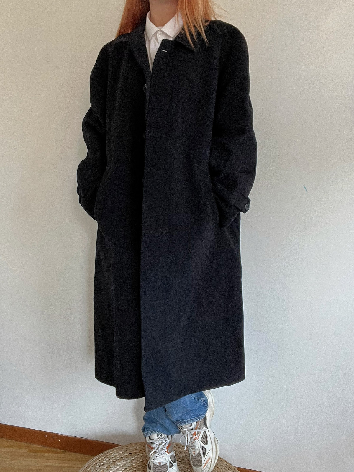 Marineblauer Vintage-Wollmantel L