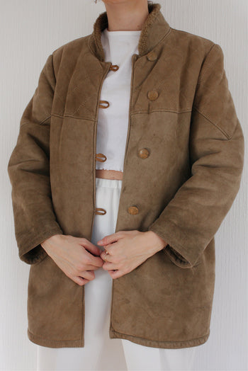 Manteau taupe mouton retourné oversized M/L