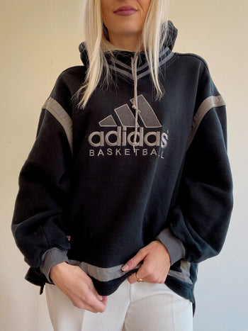 Pull noir vintage à capuche Adidas M