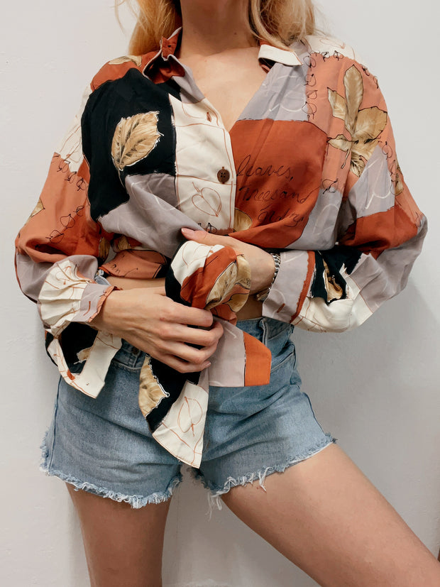 Chemise vintage 80’s 90’s terracotta à motifs