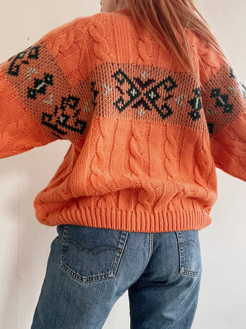 Pull vintage en laine orange M